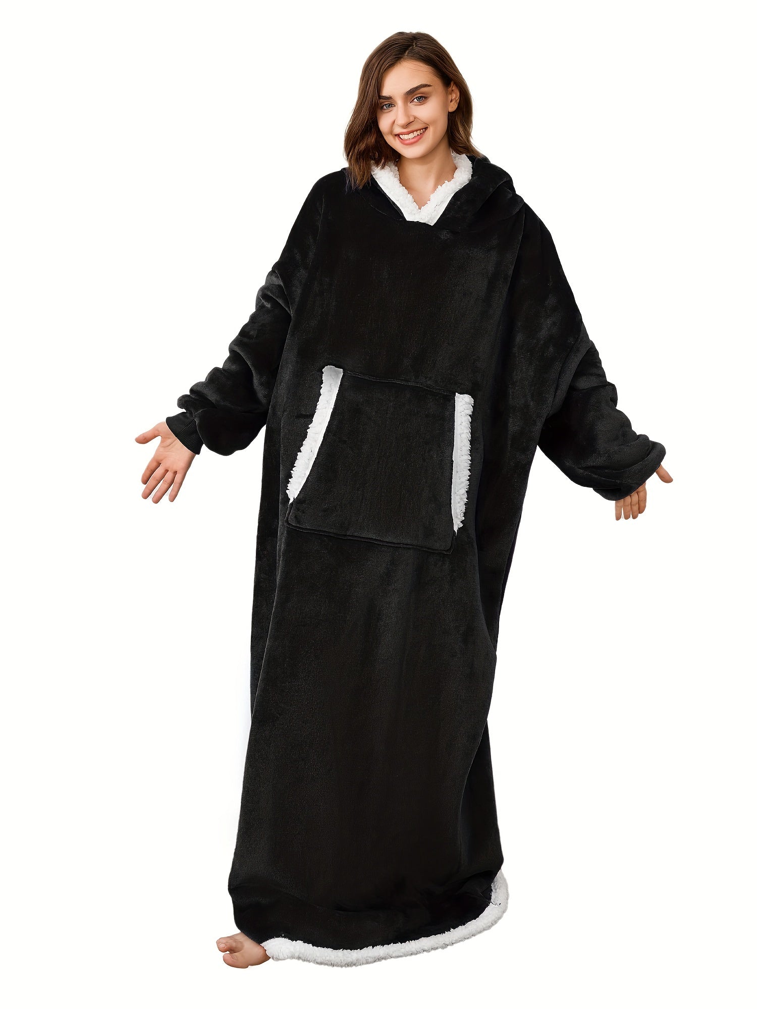 Fuzzy Hooded Night Robe Long Sleeve Women's Sleepwear