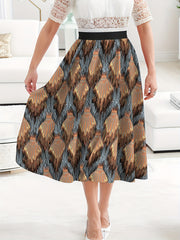 Abstract Print Maxi Skirt High Rise Elastic Waistband