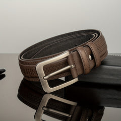 Embossed Antique Braided Pattern Men's Leather Belt