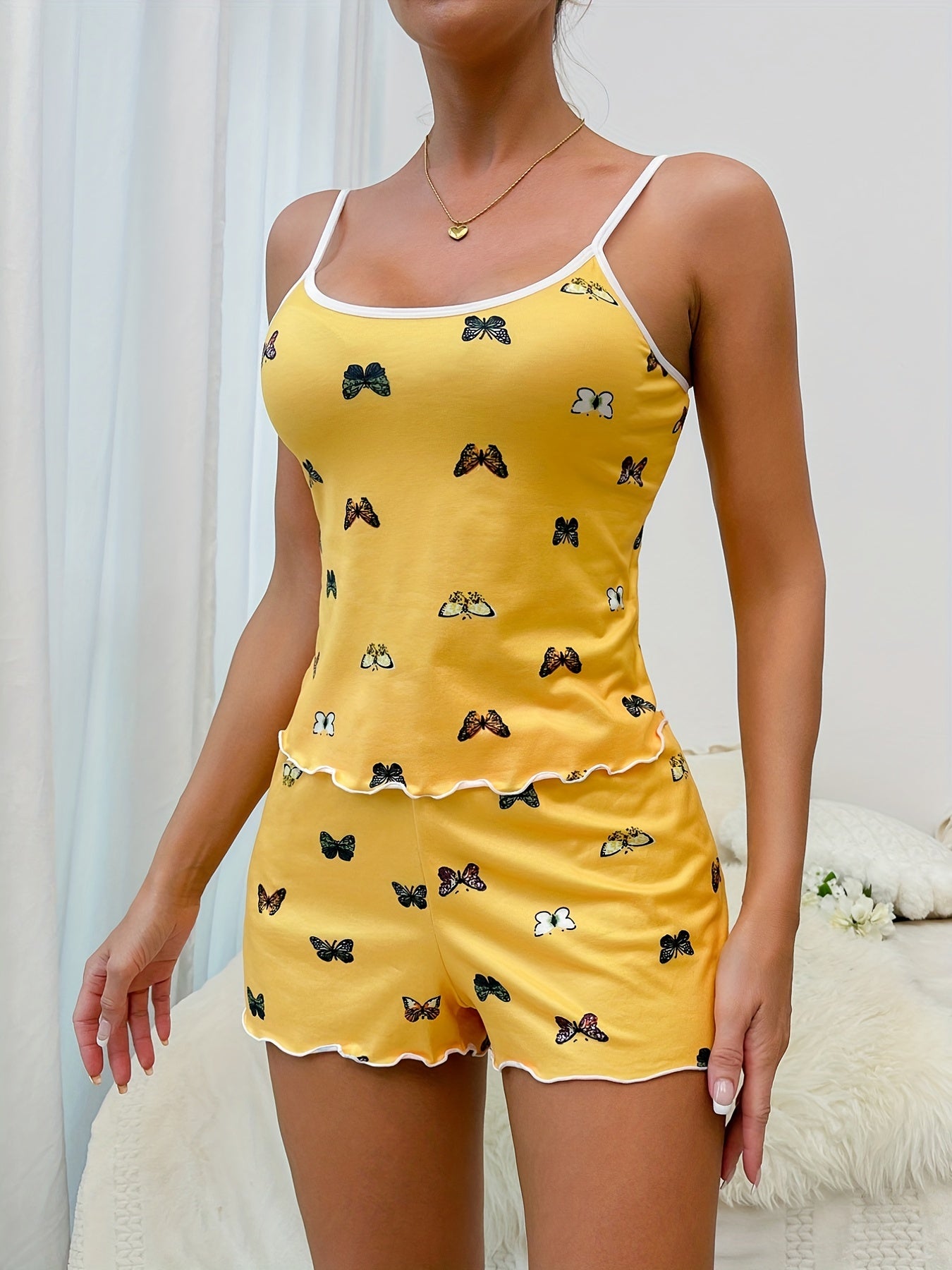 Butterfly Print Pajama Set Cami Top & Shorts Women's Sleepwear
