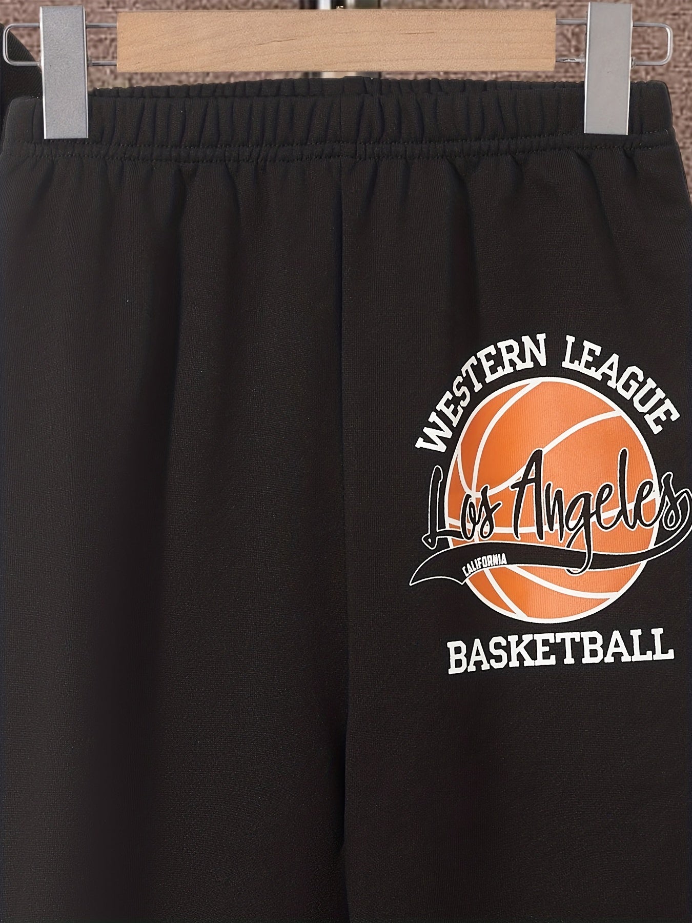 Boy's Basketball 2pcs Sweatshirt & Sweatpants Set LA Print Top Outfit