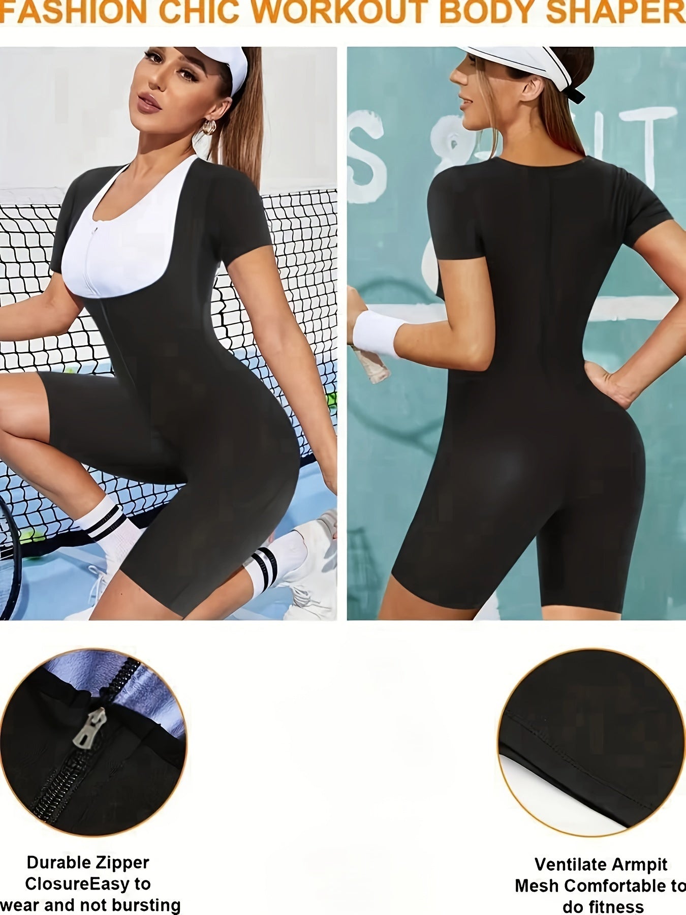 Short Sleeve Body Shaper Sauna Sweat Bodysuit Fitness Tummy Control