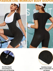 Short Sleeve Body Shaper Sauna Sweat Bodysuit Fitness Tummy Control
