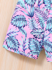 2pcs Baby Boys Coconut Trees & Leaf Print T shirt & Shorts Summer Clothes Sets