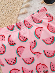 3pcs Toddler Girls Fruit Striped Print Shorts Set