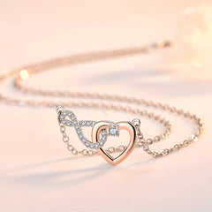 Heart Necklace Interlocking Infinite Symbol Zircon Grandma And Granddaughter