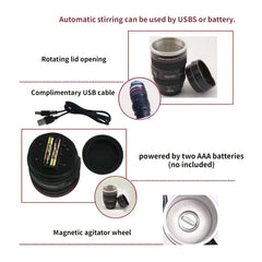 Camera Lens Coffee Mug with USB Stainless Steel Liner