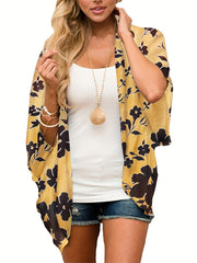 Floral Print Cover Up Shirt V Neck Kimono