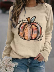 Halloween Pumpkin Print Sweatshirt Long Sleeve Crew Neck Women's Clothing