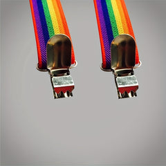 Men's Rainbow Elastic Suspenders Braces 3 Clips