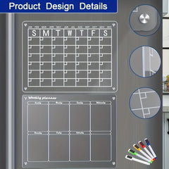 2pcs Acrylic Magnetic Calendar for Fridge | Reusable Whiteboard Planner