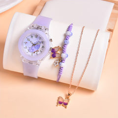 3pcs Butterfly Quartz Watches Set Light Luminous Soft Belt Wristwatches