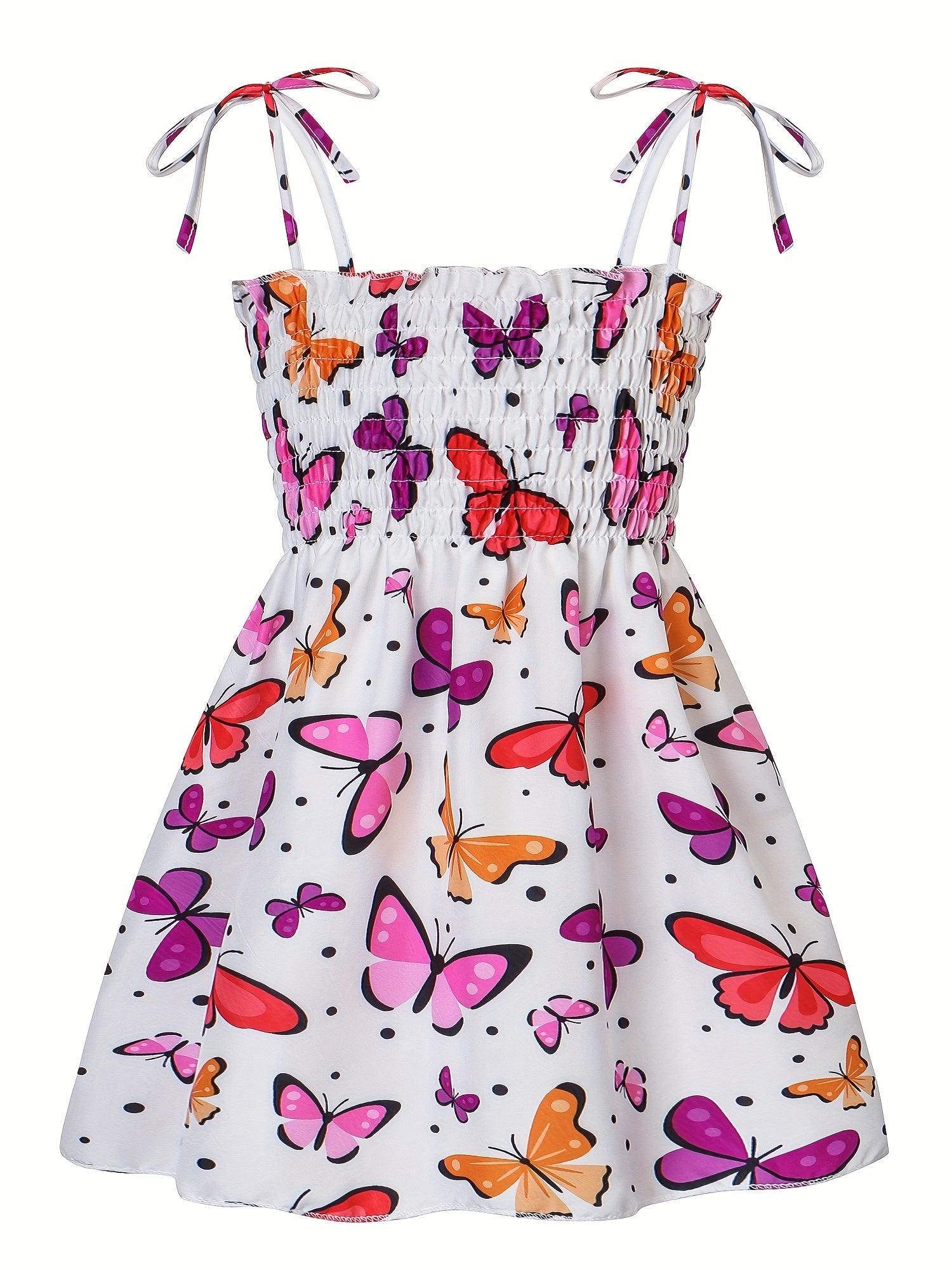 Girl's Butterflies Print Cami Dress for Beach - Summer Shirred Dress