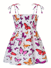 Girl's Butterflies Print Cami Dress for Beach - Summer Shirred Dress