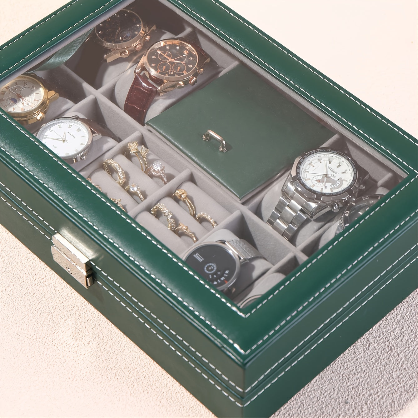 Dark Green Dust-proof Watch and Jewelry Storage Box