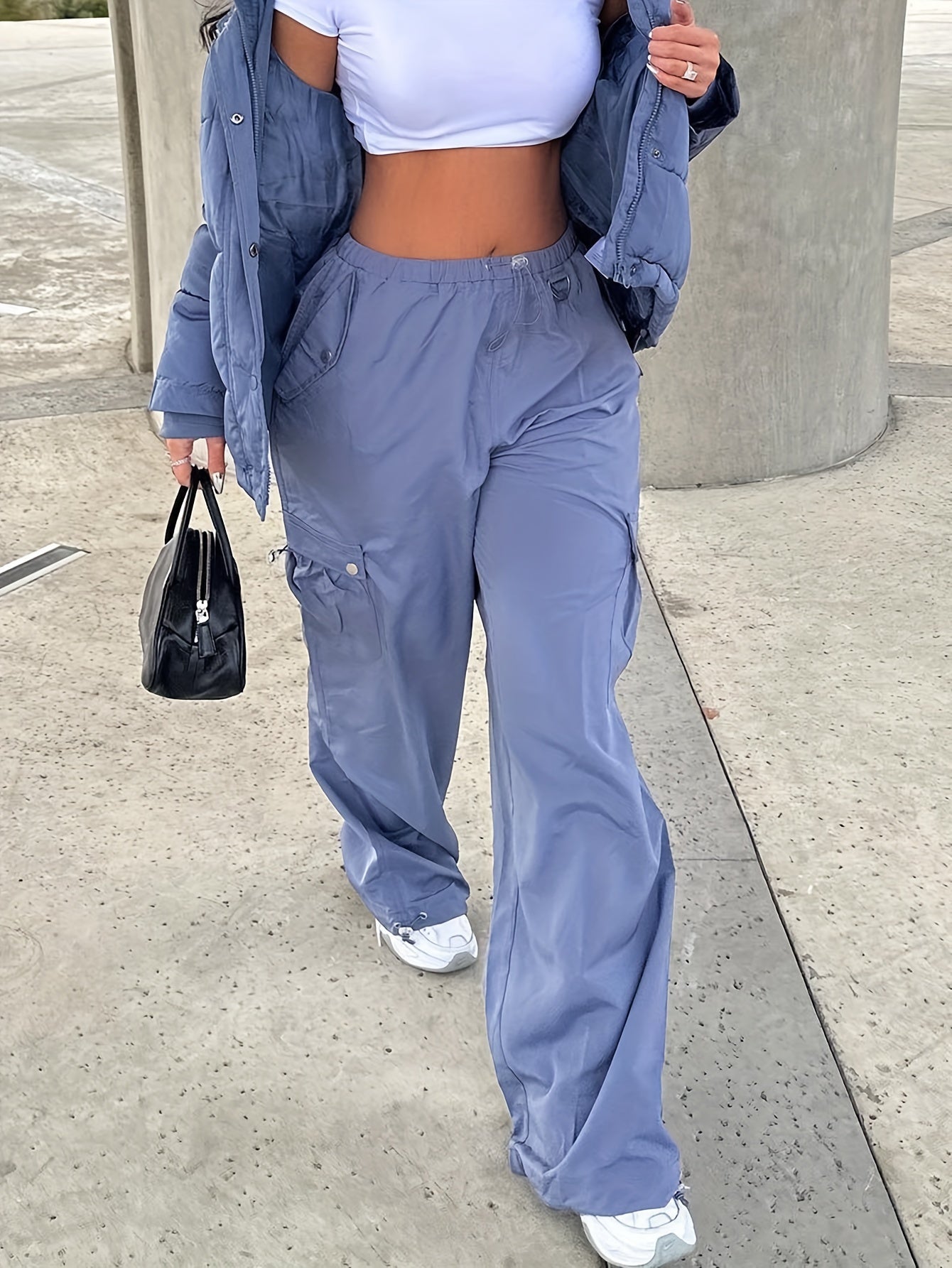 Elastic Waist Casual Sporty Cargo Pants Women's Activewear