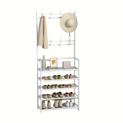 Multifunctional Shoe & Hat Rack Stainless Steel Coat Rack with 8 Hooks 5 Layers