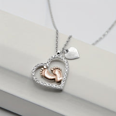 Baby Foot Heart Pendant Necklace Mother's Gift For Mom