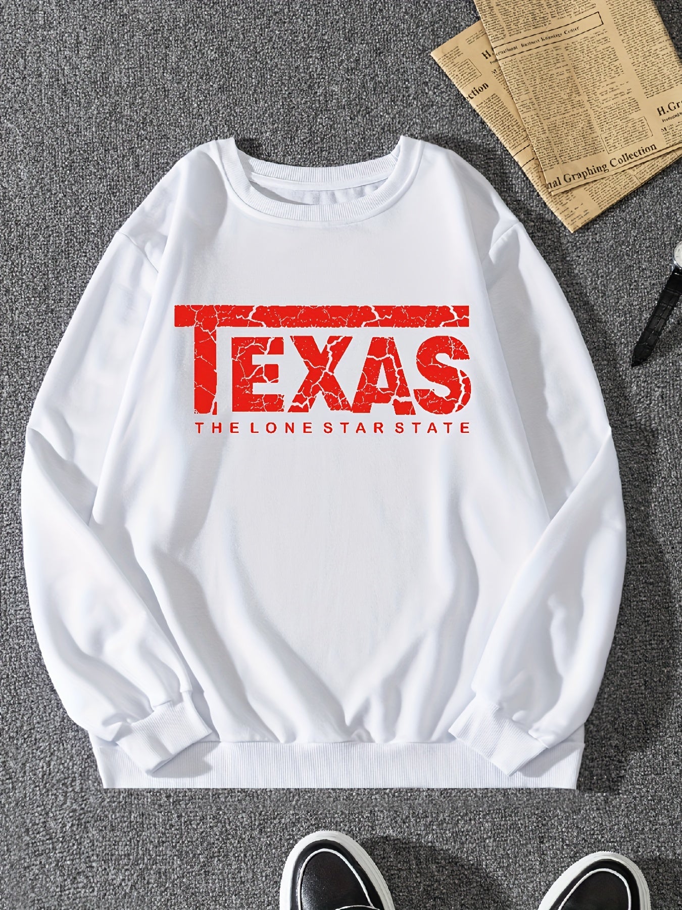 Texas Print Sweatshirt Men's Casual Pullover Sweatshirt For Spring Fall