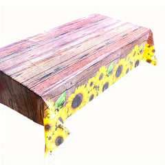 Rustic Sunflower Wood Grain Tablecloth Vintage Table Covers