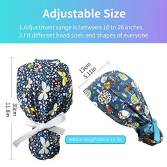 Cartoon Print Scrub Hats Cotton Work Cap Adjustable Nurse Hat Soft Working Hats