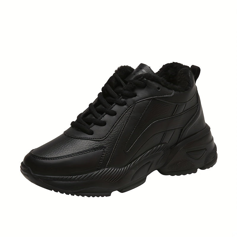 Women's Waterproof Faux Leather Chunky Sneakers - Comfortable Thick Bottom Shoes