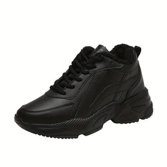 Women's Waterproof Faux Leather Chunky Sneakers - Comfortable Thick Bottom Shoes
