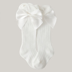 Girls Bowknot Decor Plain Cotton Socks