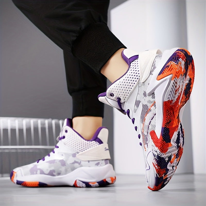 Men's Purple High Top Basketball Shoes Breathable Non-slip