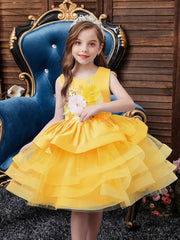 Girls Princess Wedding Dress Puffy Mesh Performance Skirt