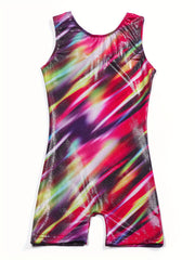 Girls Tie Dye Dancing Suit Stretchy Jumpsuit Romper Gymnastics Practice