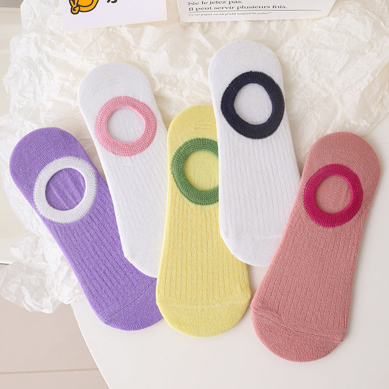 5 Pairs Colorblock Trim Socks Lightweight Ankle Stockings