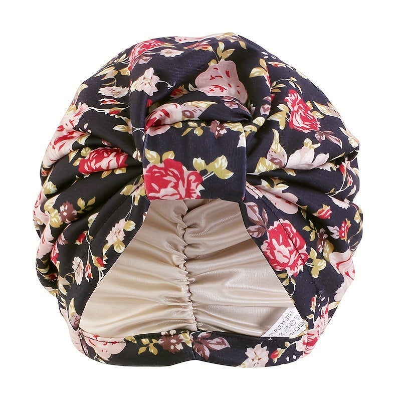 Pleated Boho Turban Cap Leopard Print Beanie Flower Elastic Skull