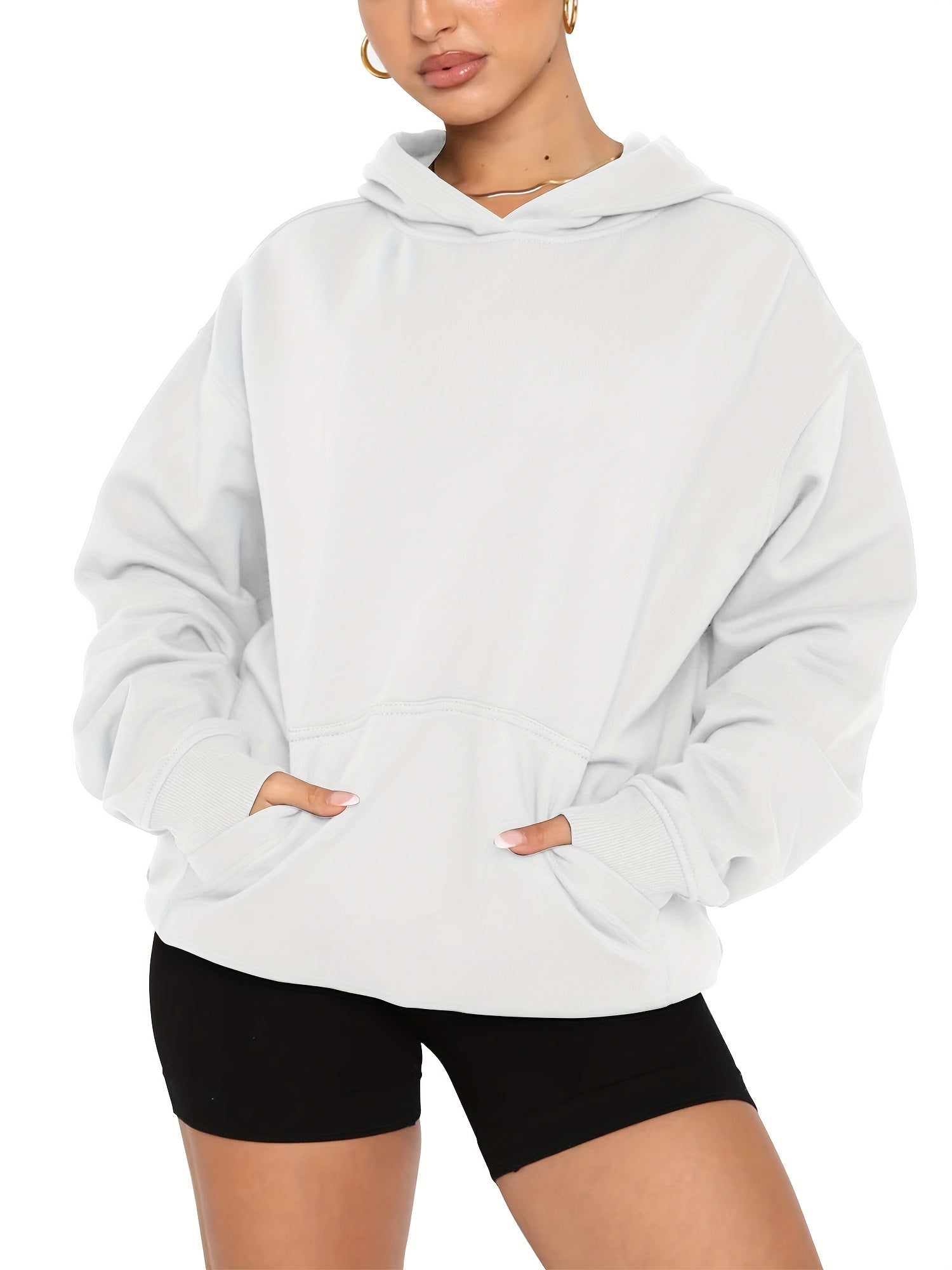 Kangaroo Pocket Hoodie Casual Long Sleeve Sweatshirt Women's Clothing