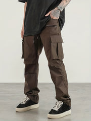 Men's Cargo Pants Regular Pocket Waist Drawstring Work Pants