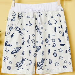 Boys No Future Planet Star Moon Print Shorts Casual Soft Breathable