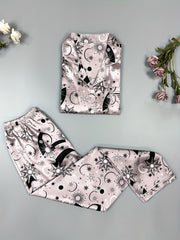 Starry Print Satin Pajama Set Long Sleeve Top & Pants