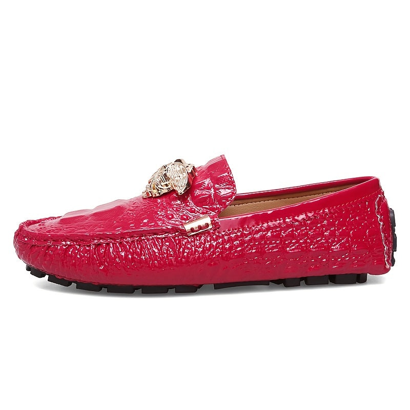 Women's Red Slip on Loafers Low Top Casual Shoes with Metal Decor