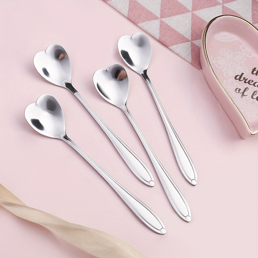 4pcs Heart Shaped Coffee & Dessert Spoon Set Tea Coffee Desserts