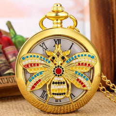 Vintage Hollow Bee Flower Pendant Necklace Quartz Watch for Kids