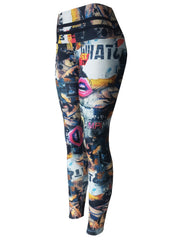 Vintage Lips Print Sports Leggings High Elastic Fitness Running Pants