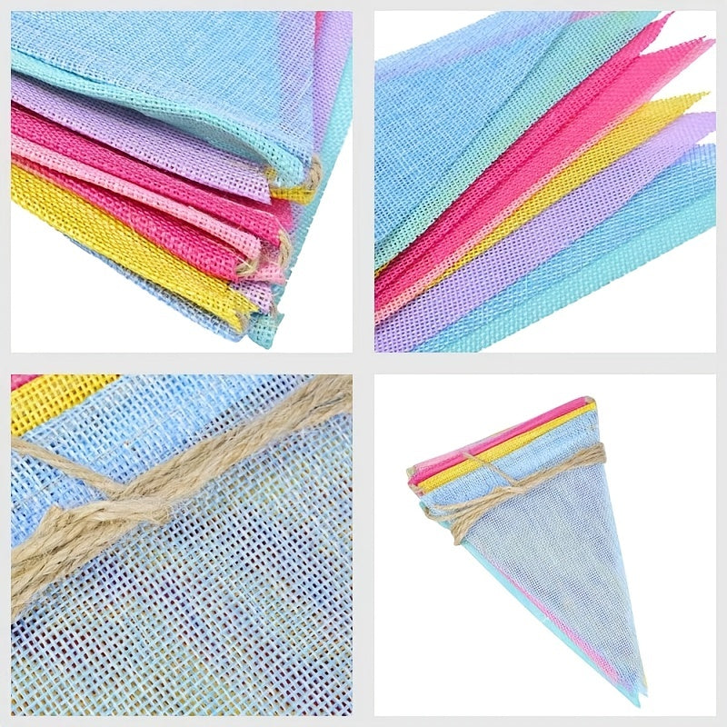 12 Multicolor Pennant Banner Linen Birthday Party Grand