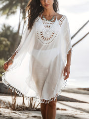 Boho Style Tassel Trim Cover Up Dress Kaftan