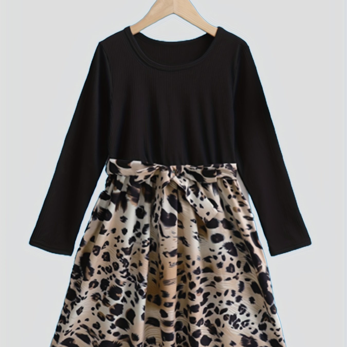 Girls Fall Dress Vintage Leopard Print Long Sleeve Casual Dresses
