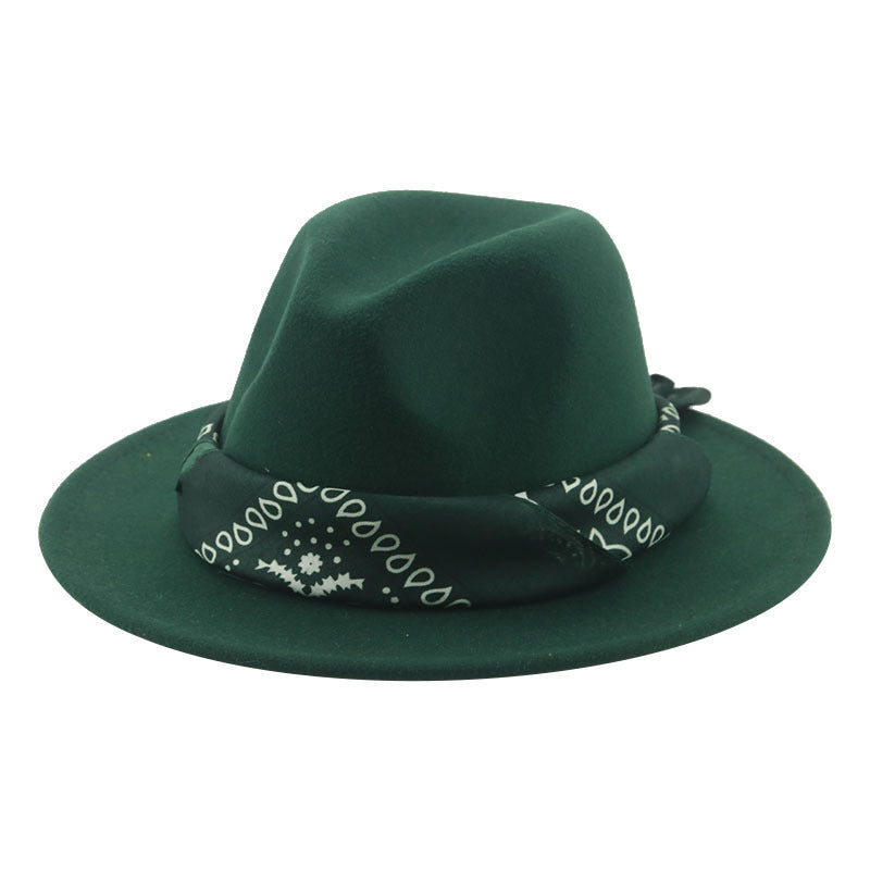 Wool Felt Hat Large Brim Ribbon Jazz Hat