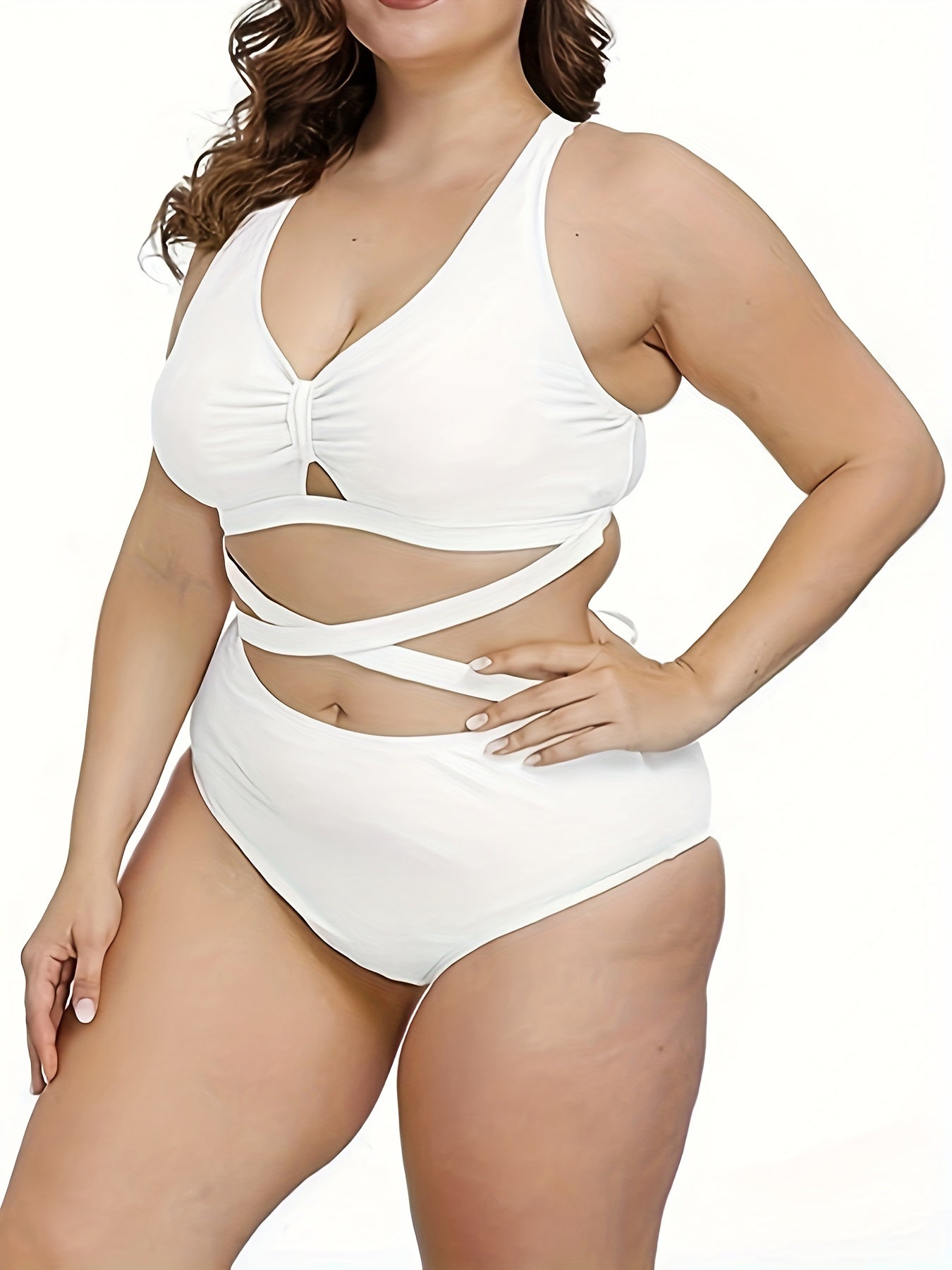 Bikini Set Solid Cross Bra & High Waisted Panty Swimsuit
