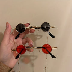 Round Sunglasses With Glasses Chain UV Protection For Photography