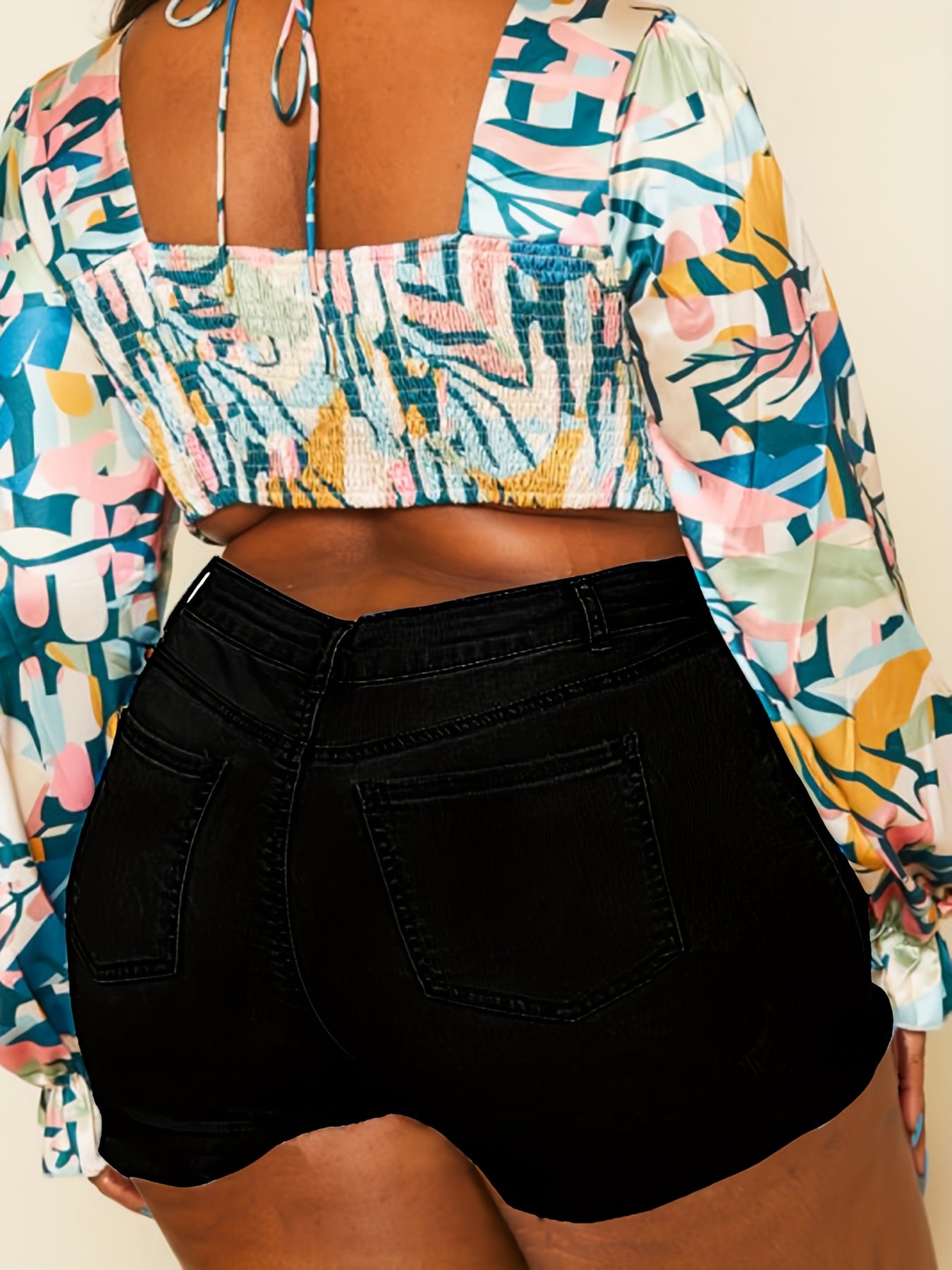 Casual Denim Shorts Women's Plus Solid Button Fly Ripped High Rise Med