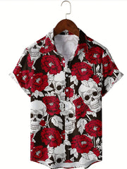 Men's Rose & Skull Print Hawaiian Shirt