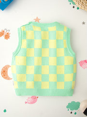 Rabbit Pattern Plaid Print Sweater Tank Top